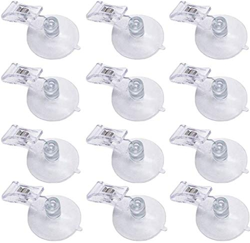 Plastic Round Suction Cup Clip Clamp Transparent Wall Suction Cup Clip Advertising Display Sign Clips Business Cards Holder Stand Clear Clamps for Fridge, Aquarium, Bathroom, Kitchen, Office - 12 Pcs