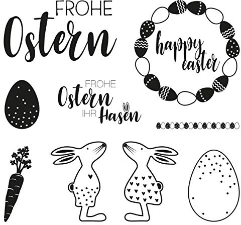 Rayher 50245000 Clear Stamps Osterfreunde, Bogen 102,5 x 97 mm, 9 Motive, klar, transparent, durchsichtig, Silikonstempel, Stempel Ostern, Sb-btl. 1bogen