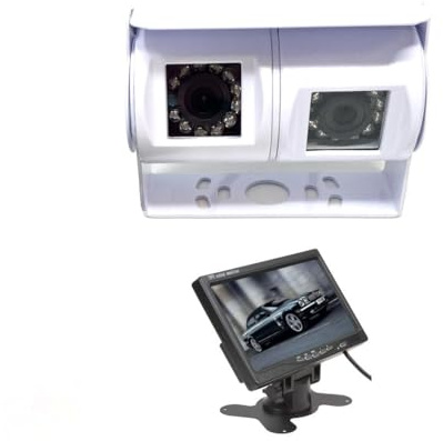 Dolphin Automotive Motorhome Van Dual Twin 12v Commercial Reversing Reverse Rear View Parking Camera (Camera With 7 Dash Monitor)