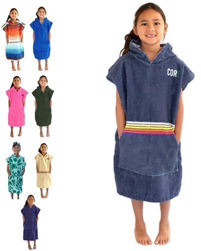 COR Childrens Unisex Poncho Towel Robe Light and Dark Blue for Kids Ages 3-10 (Knightrider)