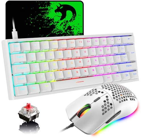 MAGIC-REFINER 60% Gaming-Tastatur Und Maus-Kombination, RGB-Hintergrundbeleuchtung, Mechanische Tastatur, Leichte Gaming-Maus, 62 Tasten, USB-C-Kabel, Tastatur-Maus, 12000 DPI, Für Win/Mac/PC-Gamer