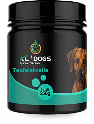 Kräuterland Teufelskralle Pulver für Hunde 250g Teufelskrallen-Extrakt | Futterergänzung aus Teufelskrallenwurzel für ältere Hunde mit Altersbeschwerden, gezielten Ergänzung der täglichen Fütterung