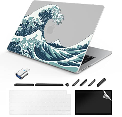 TeDaWen Kompatibles MacBook Air 13,6 Zoll Hülle 2022-2026 Release Modell: M4 A3240/A3449 M3 A3113 M2 A2681 Chip, Bedrucktes Muster Hartschale Laptop Hülle für MacBook Air 13,6 Zoll，Waves A8