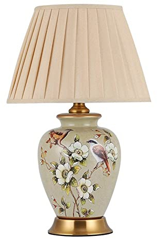 FAZRPIP Table Lamps Bedroom Bedside Lamp Flower-and-bird Painting Glazed Ceramic Table Lamp Jingdezhen Porcelain Large Oriental Ceramic Table Lamp Traditional Chinoaserie Style Lamps