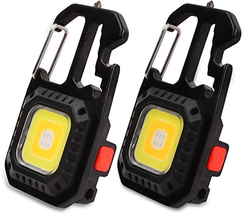 2Pcs Mini portable LED lampe de travail porte-clés lampe de poche, 7 modes USB rechargeable COB porte-clés avec tournevis décapsuleur base magnétique pour camping réparation éclairage de secours