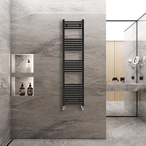 Warmehaus Straight Heated Towel Rail Radiator Ladder Black 1600x400mm | Central Heating Radiators for Bathroom Kitchen, Wall Mounted Vertical Warmer, 22mm Tube, Premium Mild Steel, Small