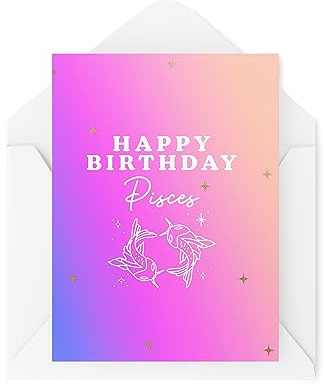 Tongue in Peach Sternzeichen Geburtstagskarte – Happy Birthday Fische – Wasserzeichen – Fischkarte – Fische Geburtstagskarte – Sternzeichen Karten – CBH1838