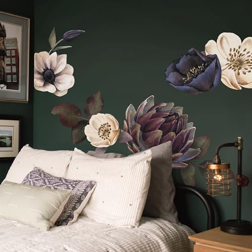 Neukids FABRIC Groß Vintage Blumen Wandtattoo,Blumen Eden Pflanzen | 120X80cm,Pfingstrose Wandaufkleber Schlafzimmer Wohnzimmer Flur Sofa Hintergrund Wanddeko Selbstklebend