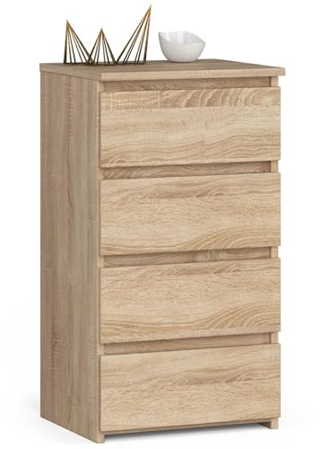 AKORD Kommode CL4 40 cm | 4 Schubladen | Schrank | für das Wohnzimmer | für das Schlafzimmer | B40 x H74 x T35 cm | Gewicht 18,4 kg | Sonoma Eiche/Sonoma Eiche