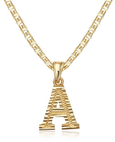 Barzel 18K Gold Plated Initial Necklace with Diamond Cut Initial,18 Chain with 2 Extension, Waterproof, High Polish Finish, Made in Brazil (A.)