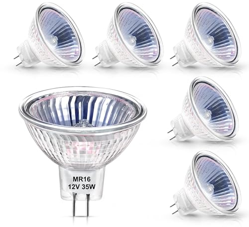 Flaspar 6 Stück MR16 Halogen Leuchtmittel, GU5.3 Halogen 12V 35W, 2800K Warmweiß, MR16 Halogenlampen Dimmbar, HalogenSpot Glühbirnen, Reflektor 120° Abstrahlungswinkel