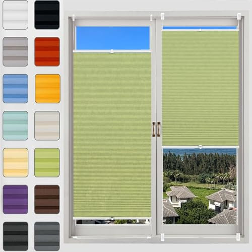 Jalousien Fenster Raffrollo, Fenster plissee 60 x 65 cm, Sonnenschutz Easyfix lichtdurchlässig, Doppelplissee Plissee Faltrollo, Klemmfix Plissee Ohne Bohren, für Fenster & Tür, Zart Grün