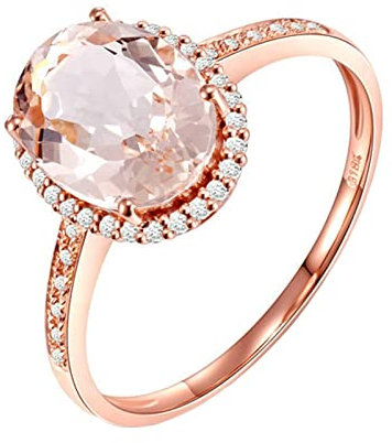 KnBoB 1.9ct Morganit mit Diamant Ring, Damen 18 Karat (750) Rotgold Ring Rosegold 4 Krallen Oval Ehe und Verlobungsring Größe 61 (19.4)