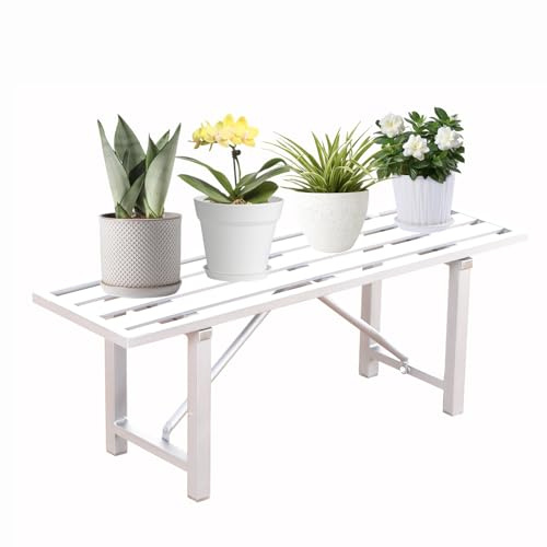 DHYGOTFUR Växtställ blomställ utomhus och inomhus aluminium, blombänk växter blomhylla för trädgård, vardagsrum, balkong, terrass, innergård, rumshörn (vit, DH-039B höjd 35 cm)