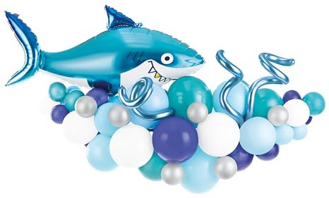 Luftballon Set Hai – Ballon-Girlande 170x100 cm mit Hai-Motiv, Unterwasser-Deko für Kindergeburtstag, Ozean-Motto-Party, inklusive Zubehör – Wiederverwendbar