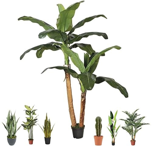 Suinga Plante artificielle bananière 180 cm avec pot | Idéal pour décoration de jardin intérieur et extérieur | Plantes en plastique réalistes pour environnements modernes | Résistant aux UV