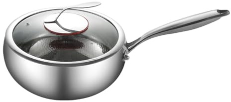 Wok antiaderente, padella profonda con manico, pentole a induzione a fondo non rivestito, padella resistente alla ruggine con coperchio per stufare zuppe, robusto acciaio al titanio con motivo