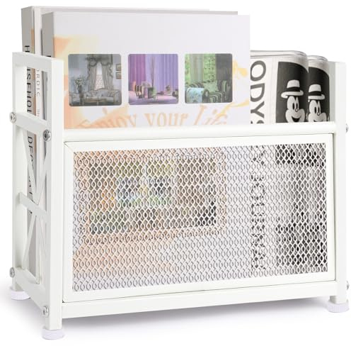 White Magazine Holder, Metal Magazine Rack Floor, Magazine Storage Basket, Mesh Magazine File Holder, Magazine Holders for Shelves，Magazine Stand for Desk, Folder Organizer Bin for Magazines