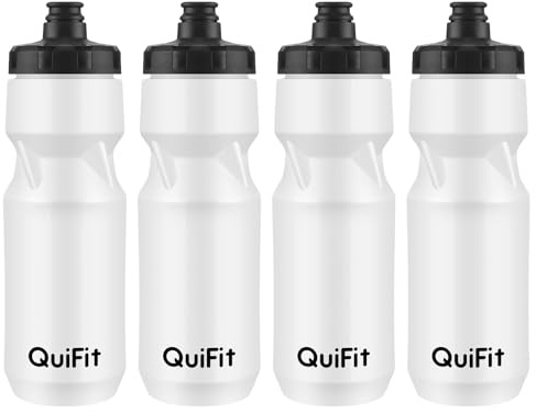 QuiFit Trinkflasche Fahrrad 710 ml, Auslaufsicher, Rennrad Sportflasche 2er Pack, BPA Frei Passend für die Meisten Flaschenhalter Fahrrad (White(4pcs), 710ml)