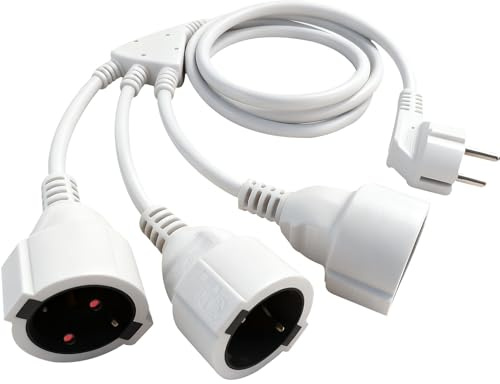 Doppelstecker für Steckdose Dreifachstecker Verlängerungskabel 3 Fach Schuko Steckdosen Mehrfachsteckdose Doppelsteckdose Steckdose mit Flexible Kable für Haus Büro Küche, 250V 16A, Weiß