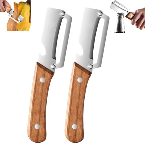 Multi-Functional Vegetable Peeler for Kitchen, Premium Vegetable Peeler with Wooden Handle and Bottle Opener, Fruit Apple Potato Pumpkin Papaya Zucchini Hotel Residence(2PCS)