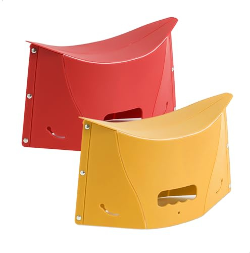 Marche Pied Toilette Pliable Lot de 2, Tabouret Toilette Multifonction, Tabouret Pliable également de Sac de Rangement, Ultra-Fin, Marche Portable pour la Maison, Rouge et Jaune