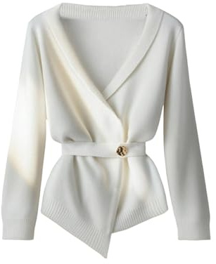 GORGLITTER Women's Wrap Tops Cardigan Sweater Casual Deep V Neck Long Sleeve Dressy Sweater Casual Going Out Outfits White Large