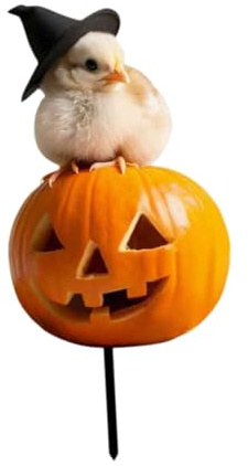 LOVIVER Estaca de Jardín Decorativa de Metal con Calabaza Animal Ornamental para Halloween Fabricada en Hierro Apta para Decoración de Exteriores Patio, Polluelo