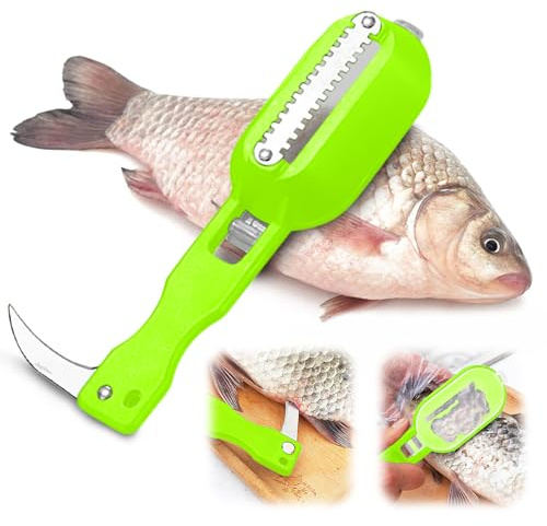 2 Piece Serrated Edge Fish Scaler with Cover,Manual Fish Scale Remover for Kitchen (Green)