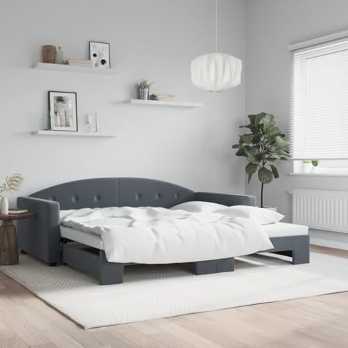 Ordellia utdragbar dagsäng, mörkgrå 100 x 200 cm sammet, modern bäddsoffa med rulllåda, robust trämetallkonstruktion för gästrum, mångsidig möbel