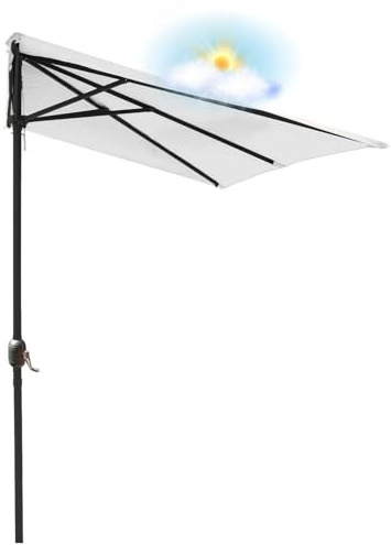 Ombrellone Mezzaluna Da Balcone Parete Piccolo Ombrelloni Semicircolare Giardino Per Terrazza Con Manovella Salvaspazio In Ombrello Parasole Esterno 250 Cm No Con Base(Beige Bianco)