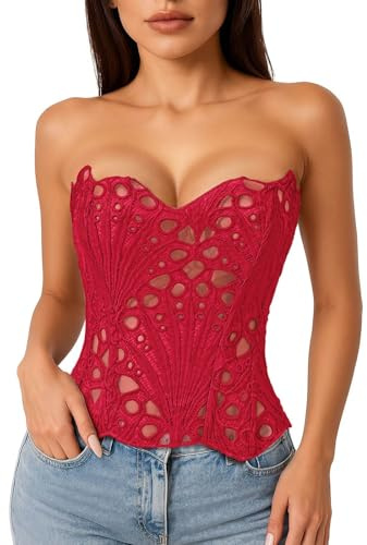 CGGMVCG Corset pour femme - Bustier creux sans bretelles - Bustier à lacets - Lingerie sans manches - Haut gainant Y2K sexy pour sortir, fête, clubwear corsage