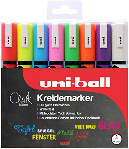 Uni-Ball 186208 - Fenster- & Kreidemarker UNI CHALK PWE-5M, 1,8 - 2,5 mm, Rundspitze, 8er Set, sortiert