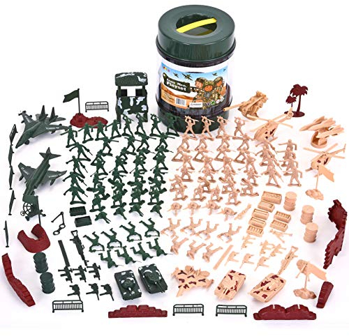 JOYIN 164 Pièce Ensemble de Jeu Soldat Militaire Homme Armé Jouer Bucket Figurines d'Action Battle Group Ensemble de Jeu Militaire de Luxe avec Hommes de l'Armée, Avions, Hélicoptères, Chars avec Seau