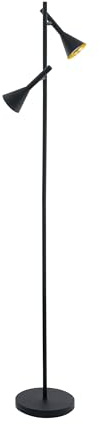 EGLO Stehlampe Cortaderas, 2 flammige Stehleuchte Vintage, Industrial, | Standleuchte aus Stahl, Wohnzimmerlampe in Schwarz, Gold, Lampe mit Tritt-Schalter, GU10 Fassung