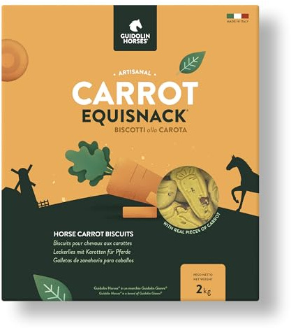 Guidolin Horses Carrot Equisnack – Biscotti per Cavalli con veri pezzi di Carota Snack Naturale e artigianale 2 kg