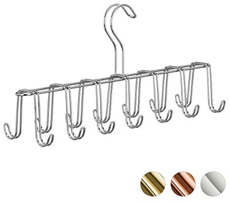 Relaxdays Gürtelhalter, Krawattenhalter aus Metall, platzsparend, 14 Haken, Krawatten & Gürtel, Kleiderschrank, silber, 17,00 x 36,00 x 9,50cm