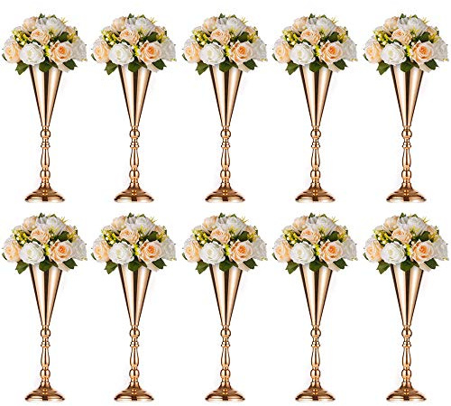 NUPTIO Gold Vase für Hochzeit Tischdeko: 10 Stück 42cm Hohe Blume Trompete Vasen Metall Tische Mittelstück Goldene für Hochzeiten Geburtstag Party Jahrestag Dekorationen