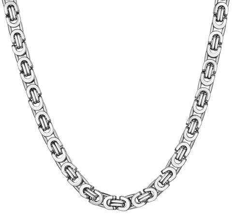 ChainsHouse Königskette für Herren Damen Halskette Edelstahl Plattenkette Byzantinische Kette 6/8/10MM Kaiser Kette Silber/Gold/Schwarz Herrenkette Halsreif Halsschmuck, Kettenlänge 46-76CM