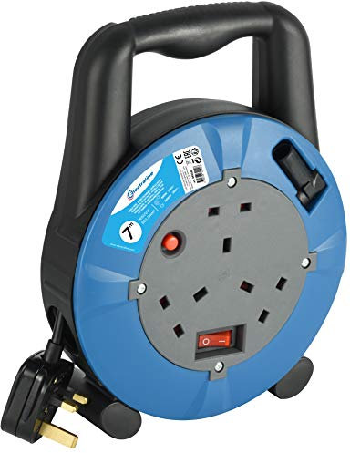 Electraline 849240 13A Cassette Cable Reel with 7M Extension Lead, 13A 3 Way Socket, with ON/Off Power Switch, Thermal Cut Out and Handle