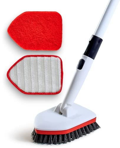 Moku Home Brosse de Douche 3 en 1 Extensible à Long Manche de 147,3 cm – Brosse de Douche Anti-Rayures pour Nettoyage de Salle de Bain, Cuisine, Toilettes, Mur, Baignoire, carrelage, évier (Rouge)