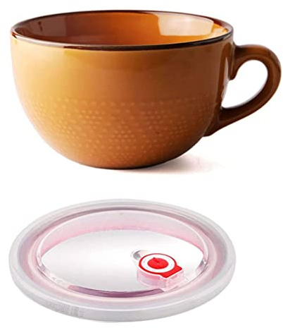 ZFHUAFENG Large Coffee Cup Soup Mug Ith, Ceramic Soup Bowls Lid & Handle Salad Bowls for Cereal Milk Dessert Oatmeal Ramen Bowls, Microwave Safe