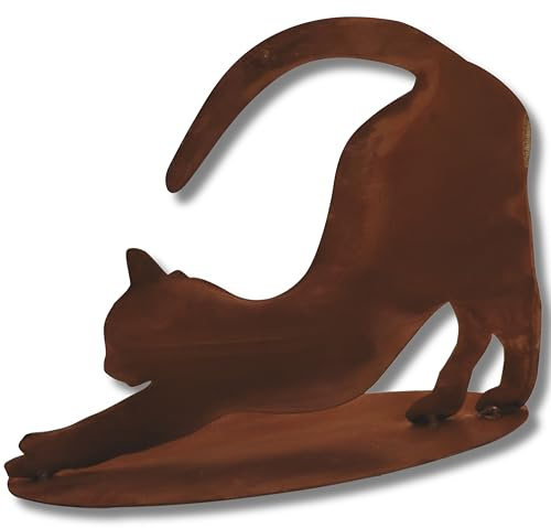 Rostikal Katzenfigur aus Edelrost, Rost Katze stehend 23 cm – wetterfeste Gartendeko für draußen, Deko für Garten & Terrasse – Metall Rostoptik mit Bodenplatte, 30 x 23 cm, Handarbeit Made in Germany