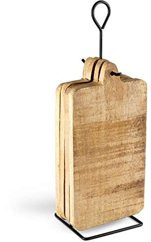 Novaliv Juego de 4 tablas de madera con práctico soporte, 24 x 12 x 1 cm, tabla de madera para cocina, desayuno y decoración