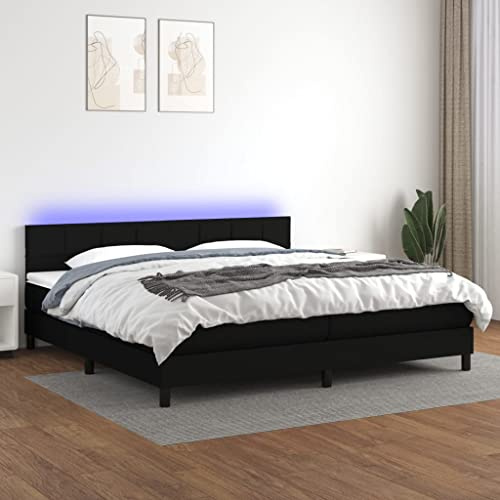 vidaXL Ramsäng med madrass & LED svart 200x200 cm tyg, dubbelsäng, säng, säng ram, dubbelsängar, sängar, säng ramar, stoppad säng, stoppade sängar