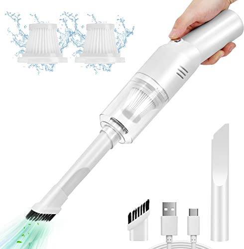 suloea Handstaubsauger Auto Handstaubsauger Kabellos,Akku Auto Staubsauger Stark USB-C Aufladbar,Tragbar Kleiner Handsauger,Mini Staubsauger für Auto Innenraum,White