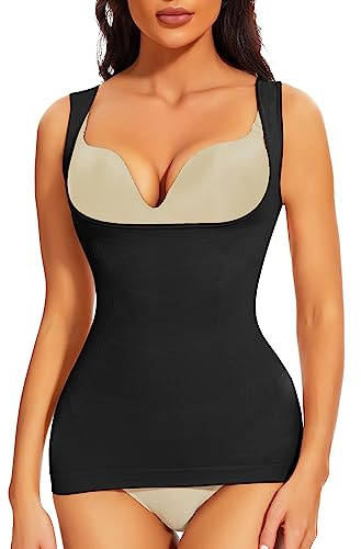 Joyshaper Shapewear damundertröja, topp, underbyst, kroppsformare, tanktoppar, sömlös, magkontroll, undertröjor med breda remmar, formande topp, camisole-skjorta, svart, L