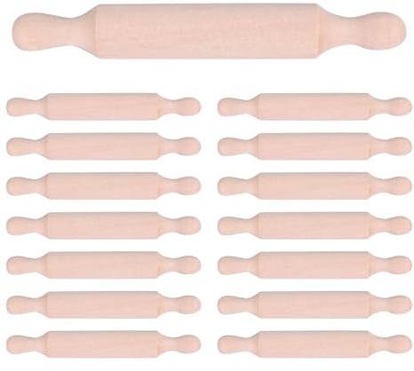 Littlecatch 15 Pieces Wooden Mini Rolling Pin 6 Inches Small Wooden Dough Roller Long Kitchen Baking Rolling Pin Wooden Tiered Tray Decorative for Presents Fondant