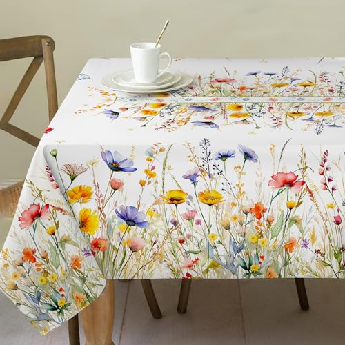 cusugbaso Spring Tablecloth 52x70 Inches, Floral Tablecloth for Rectangle Tables,Spring Decorations for Home, Water-Resistant Blooming Flower Spring Table Cloth for Party,Table