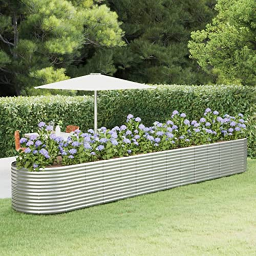 Hochbeete Für Garten,Großes Kräuterbeet Einfacher Aufbau, Garten & Balkon, Freistehendes Gemüsebeet Für Blumen, Obst & Gemüse, Aus Metall, Gartenbeet-Silber||554x100x68 cm